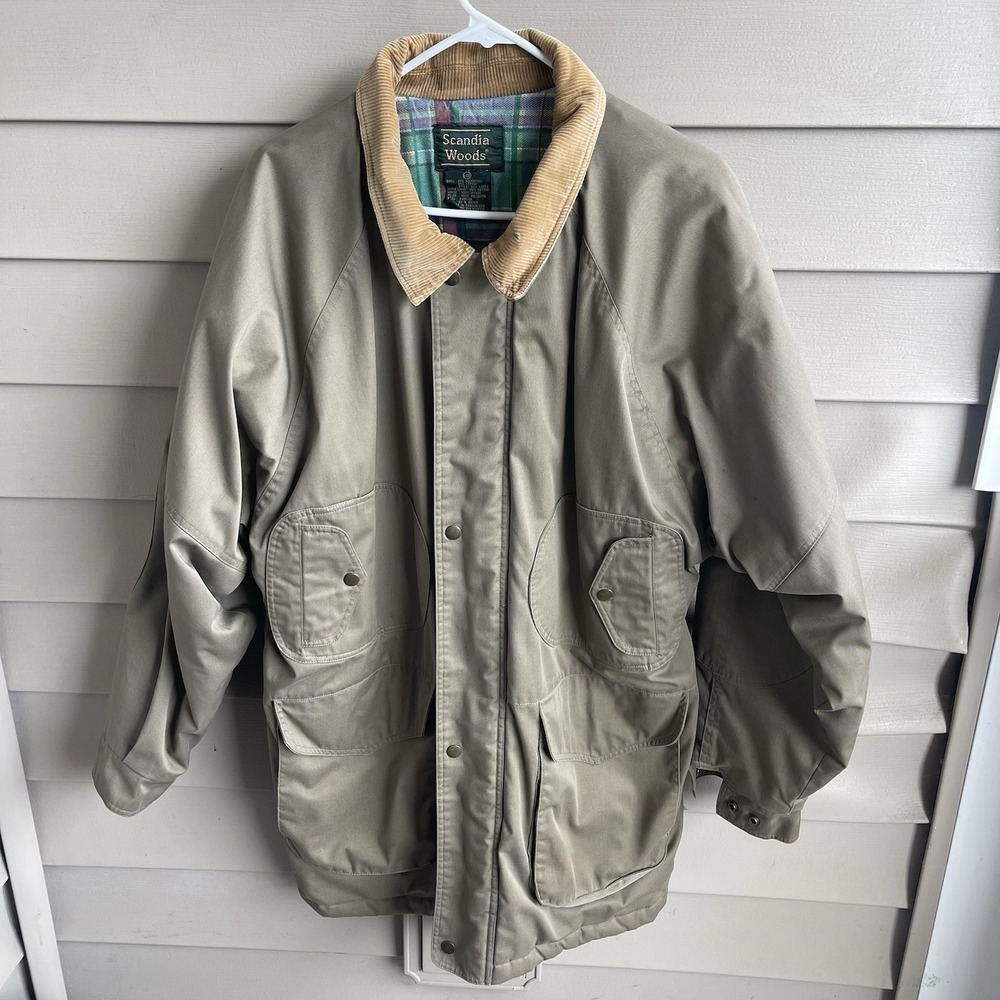 Vtg Scandia Woods Chore Coat Mens Large Khaki Blanket Lined‎ Utility Barn Rustic